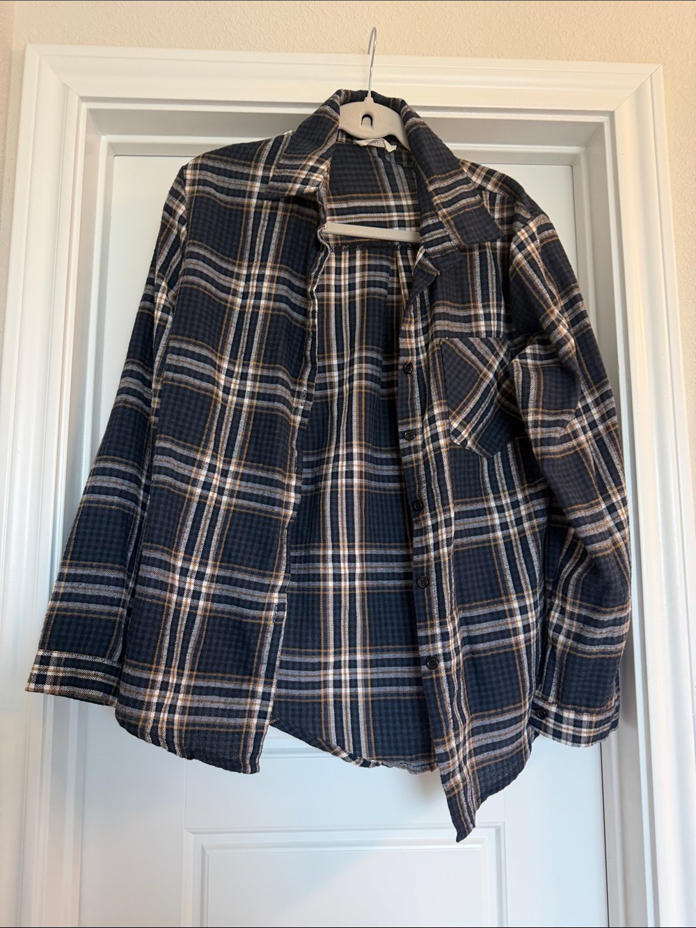 ADORA Navy and Cream Plaid Shirt Jacket
